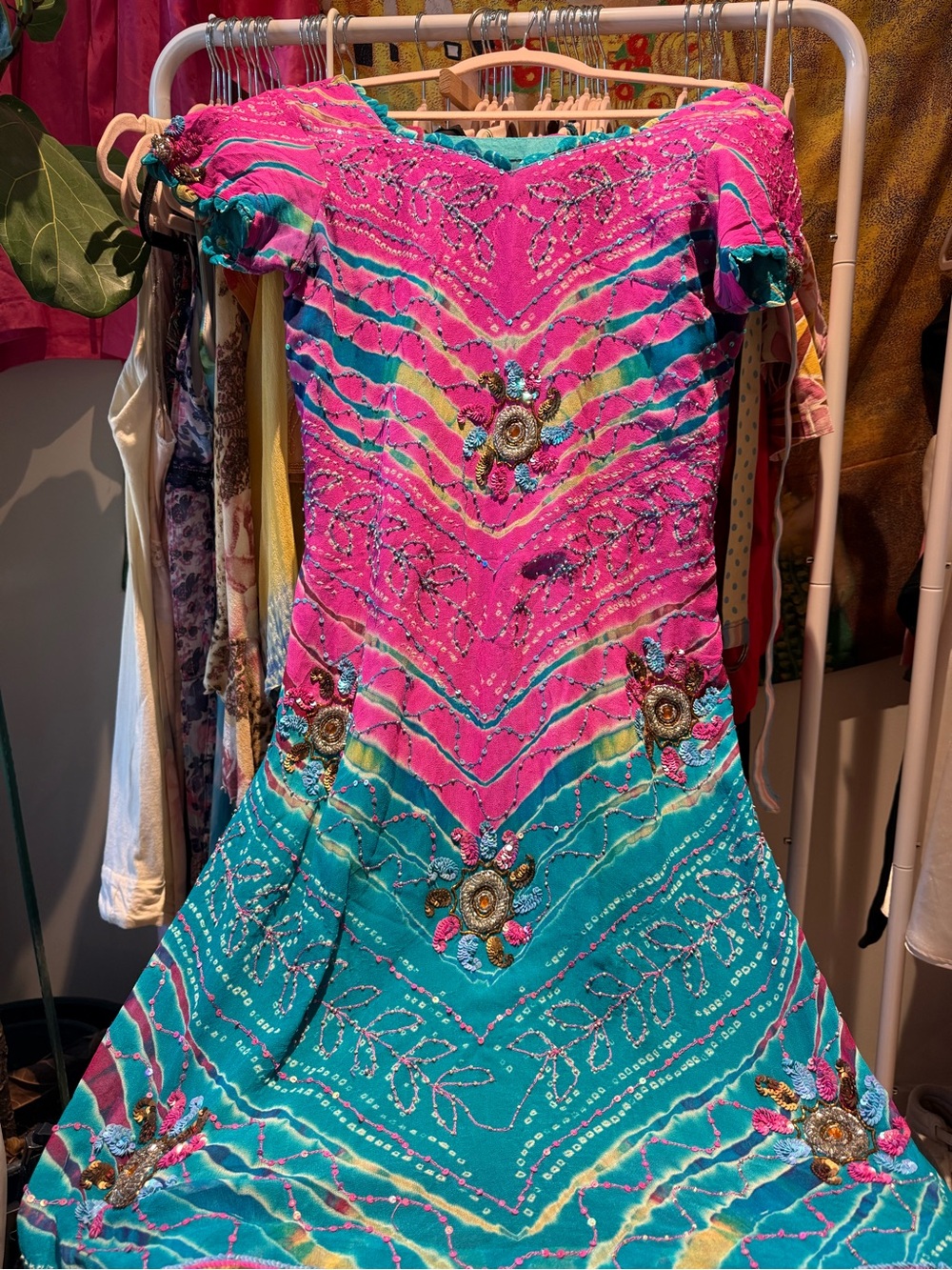 Gorgeous Silk Desi Beaded Sequin Colorful Embellished Dress Size S - Picture 5 of 11